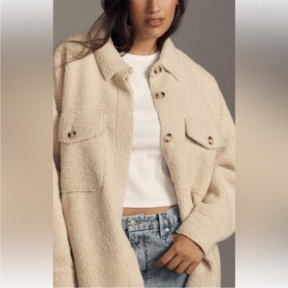Joie Teddy Sherpa Oversized Button Up Jacket Shacket Cream Size M - Picture 1 of 8